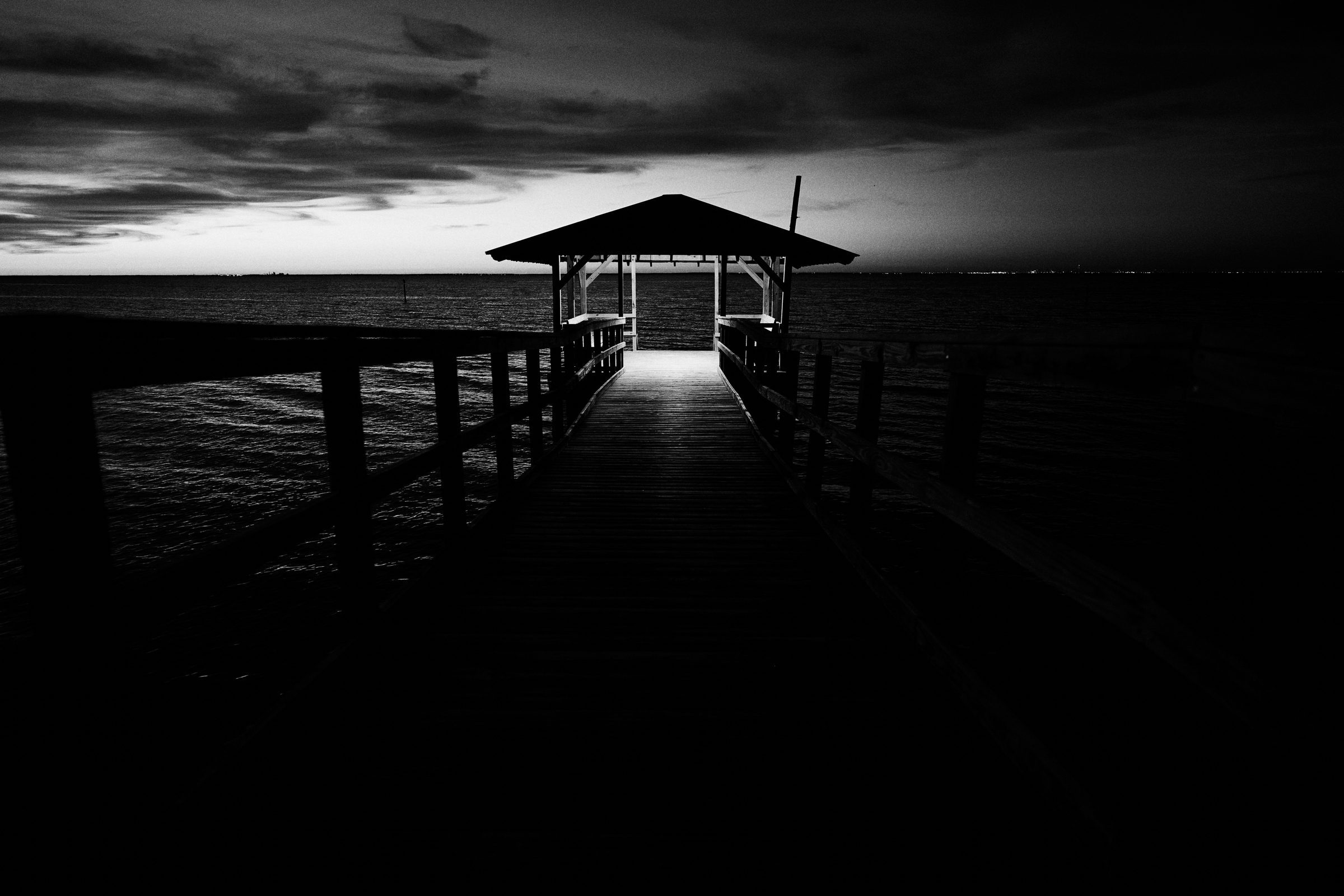 A public dock on Mobile Bay at dusk, Fairhope, Alabama